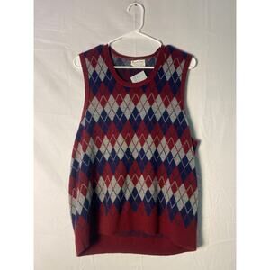 Vintage Royal Jeff Maroon Blue White Argyle Vest Sweater Pullover Men's Size XL